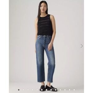 Levis Premium Ribcage Straight Jeans Womens 27 Medium Wash Blue Ultra High Rise